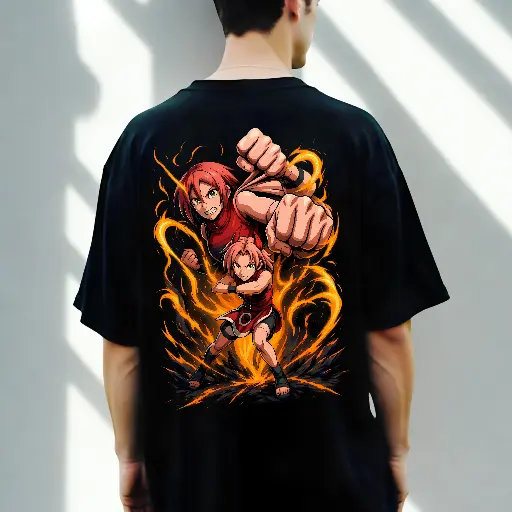 Flame Fist Warrior – Anime-Inspired Premium Oversized T-Shirt