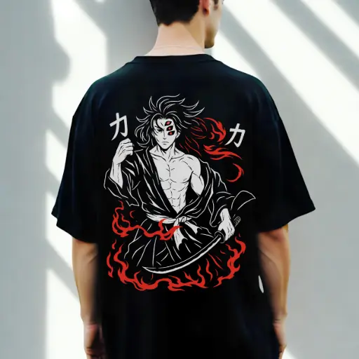 Flame Blade Ronin – Anime-inspired Premium Oversized T-Shirt