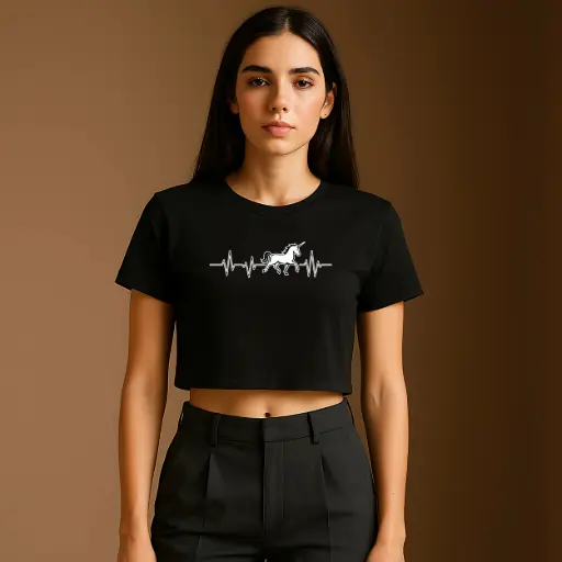 Unicorn Crop Top – Magical Heartbeat Graphic Tee for Women