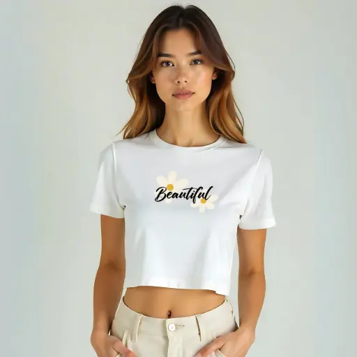Beautiful Crop Top with Daisy Print – Aesthetic Tee for Women