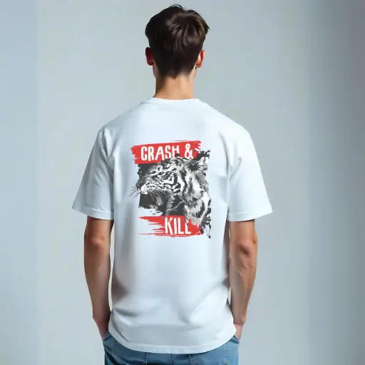 Crash & Kill Tiger Graphic T-Shirt – Bold Animal Print Oversized Streetwear Tee
