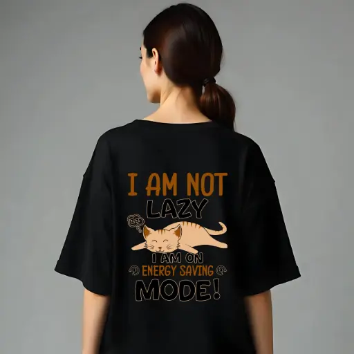 Energy Saving Mode” Lazy Cat Oversized T-Shirt – Cute & Comfy for Women 