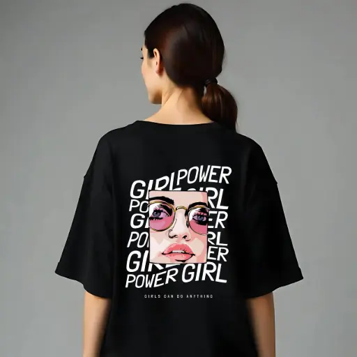 Girl Power – Girls Can Do Anything” Oversized Graphic Tee for Women